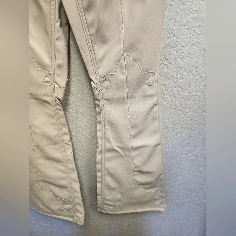 Rock & Roll Denim HIGH RISE EXTRA STRETCH FLARE FAUX LEATHER PANTS in Ivory - Picture 7 of 14